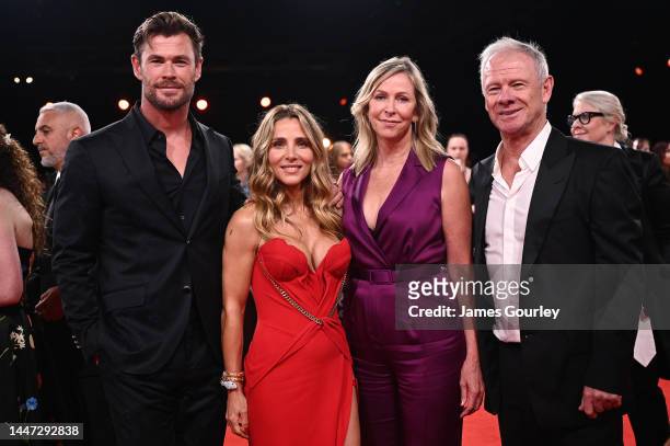 Chris Hemsworth, Elsa Pataky, Leonie Hemsworth and Craig Hemsworth attend the 2022 AACTA Awards Presented By Foxtel Group at the Hordern on December...