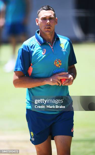 Scott Boland of Australia in the nets during an Australian Test squad training session at Adelaide Oval on December 07, 2022 in Adelaide, Australia.