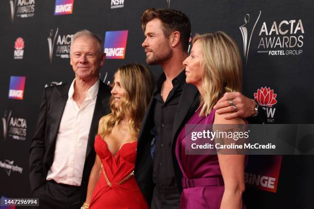 Craig Hemsworth, Elsa Pataky, Chris Hemsworth and Leonie Hemsworth attend the 2022 AACTA Awards Presented By Foxtel Group at the Hordern on December...