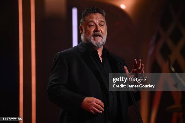 Russell Crowe speaks during the 2022 AACTA Awards Presented By Foxtel Group at the Hordern on December 07, 2022 in Sydney, Australia.