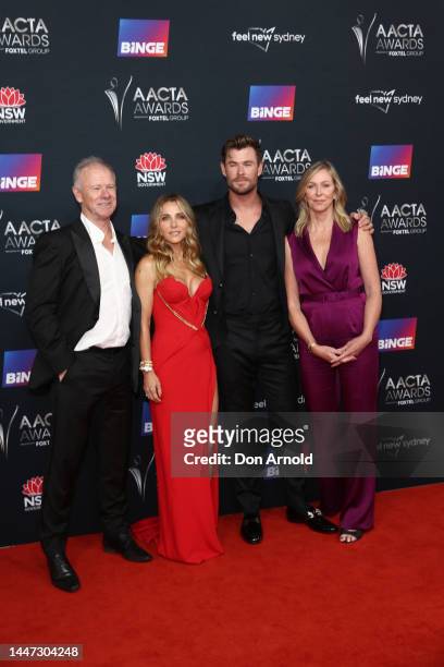 Craig Hemsworth, Elsa Pataky, Chris Hemsworth and Leonie Hemsworth attend the 2022 AACTA Awards Presented at the Hordern on December 07, 2022 in...