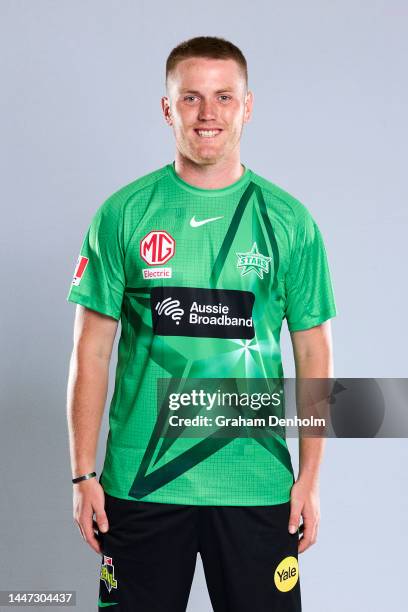 Tom Rogers of the Stars poses during the Melbourne Stars Big Bash League headshots session at Junction Oval on December 07, 2022 in Melbourne,...