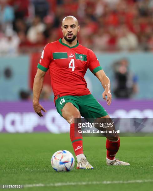 Sofyan Amrabat of Morocco during the FIFA World Cup Qatar 2022 Round of 16 match between Morocco and Spain at Education City Stadium on December 06,...
