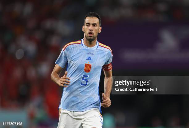 Sergio Busquets of Spain during the FIFA World Cup Qatar 2022 Round of 16 match between Morocco and Spain at Education City Stadium on December 06,...
