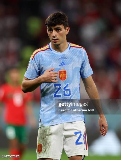 Pedri of Spain during the FIFA World Cup Qatar 2022 Round of 16 match between Morocco and Spain at Education City Stadium on December 06, 2022 in Al...