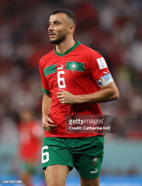 Romain Saiss of Morocco during the FIFA World Cup Qatar 2022 Round of 16 match between Morocco and Spain at Education City Stadium on December 06,...