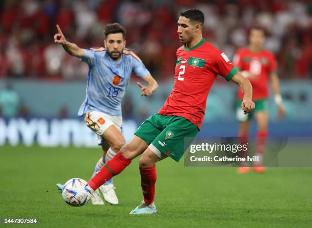 Achraf Hakimi of Morocco during the FIFA World Cup Qatar 2022 Round of 16 match between Morocco and Spain at Education City Stadium on December 06,...