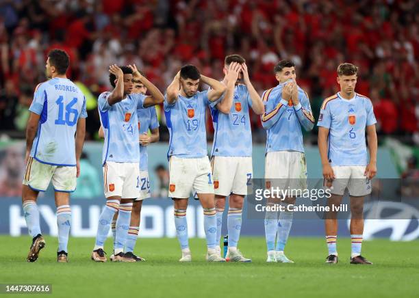 Spain react during the penalty shootout in the FIFA World Cup Qatar 2022 Round of 16 match between Morocco and Spain at Education City Stadium on...