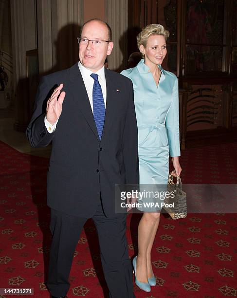 Princess Charlene of Monaco and Prince Albert II of Monaco as they arrive at a lunch for Sovereign Monarch's held in honour of Queen Elizabeth II's...