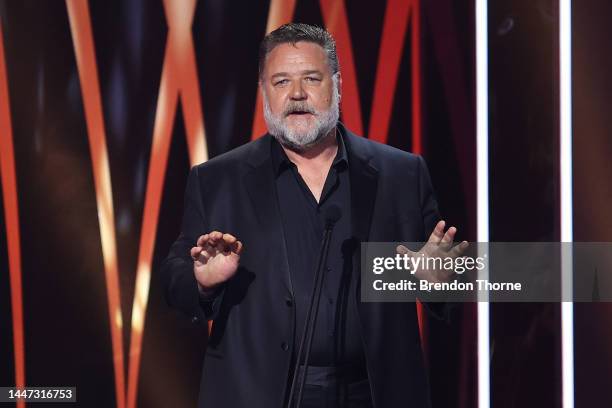 Russell Crowe presents the AACTA Trailblazer Award during the 2022 AACTA Awards Presented By Foxtel Group at the Hordern on December 07, 2022 in...
