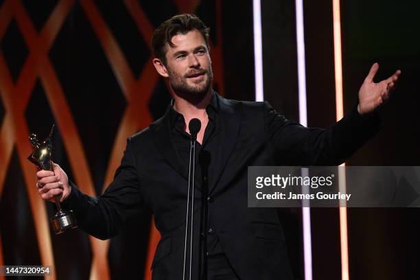 Chris Hemsworth speaks as he accepts the AACTA Trailblazer Award during the 2022 AACTA Awards Presented By Foxtel Group at the Hordern on December...