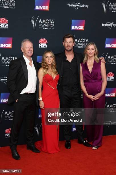 Craig Hemsworth, Elsa Pataky, Chris Hemsworth and Leonie Hemsworth attend the 2022 AACTA Awards Presented at the Hordern on December 07, 2022 in...