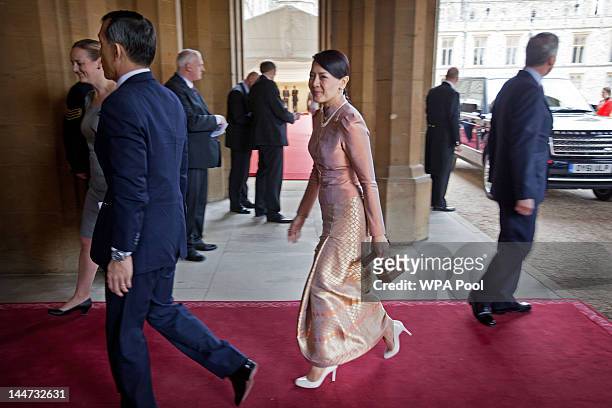 Princess Srirasm of Thailand arrives at a lunch For Sovereign Monarchs in honour of Queen Elizabeth II's Diamond Jubilee, at Windsor Castle, on May...
