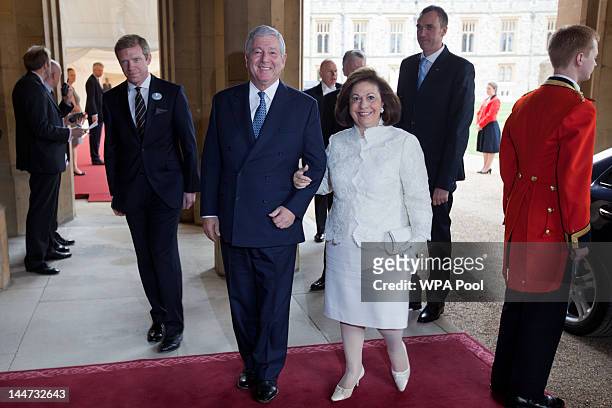 Alexander, Crown Prince of Yugoslavia and Katherine, Crown Princess of Yugoslavia arrive at a lunch For Sovereign Monarchs in honour of Queen...