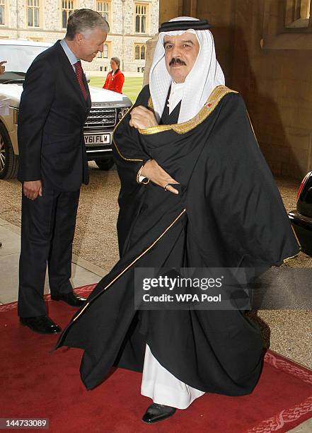 The King of Bahrain Hamad bin Isa Al Khalifa arrives for a lunch for Sovereign Monarchs in honour of Queen Elizabeth II's Diamond Jubilee, at Windsor...