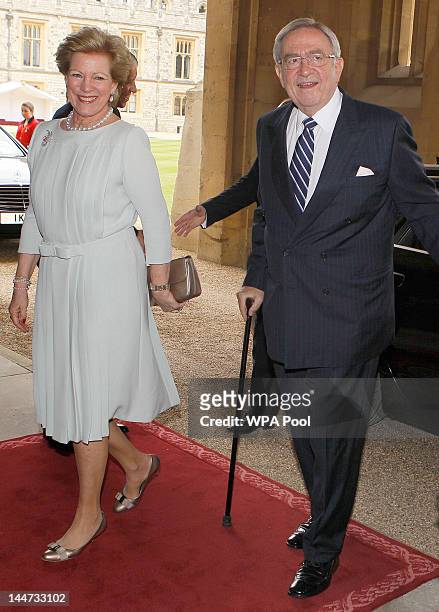 King Constantine of the Hellenes and Queen Anne-Marie arrive for a lunch for Sovereign Monarchs in honour of Queen Elizabeth II's Diamond Jubilee, at...