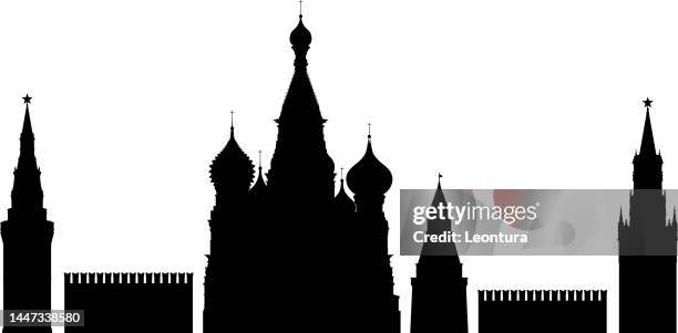 saint basil's cathedral, kremlin towers and surrounding walls, moscow - moscow red square stock illustrations