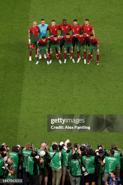 Portugal pose for photographs during the FIFA World Cup Qatar 2022 Round of 16 match between Portugal and Switzerland at Lusail Stadium on December...