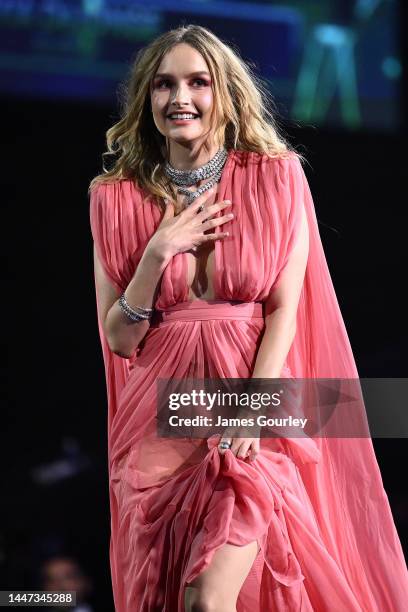 Olivia DeJonge accepts the AACTA Award for Best Supporting Actress in Film during the 2022 AACTA Awards Presented By Foxtel Group at the Hordern on...