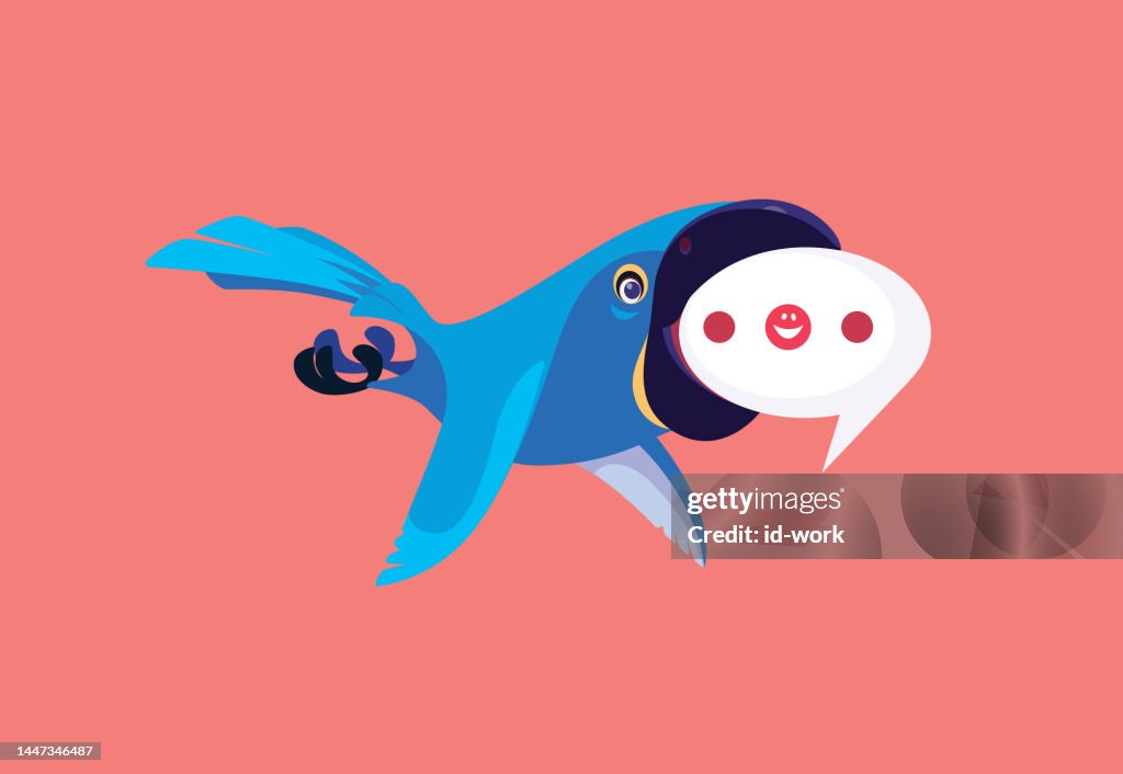 Parrot flying and holding speech bubble