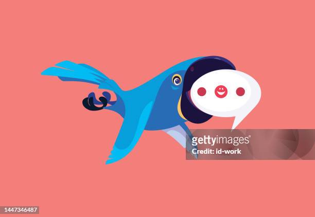 parrot flying and holding speech bubble - holding speech bubble stock illustrations