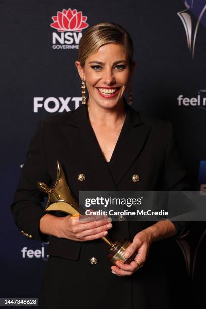 Brooke Satchwell poses in the media room with the AACTA Award for Best Supporting Actress in a Drama during the 2022 AACTA Awards Presented By Foxtel...