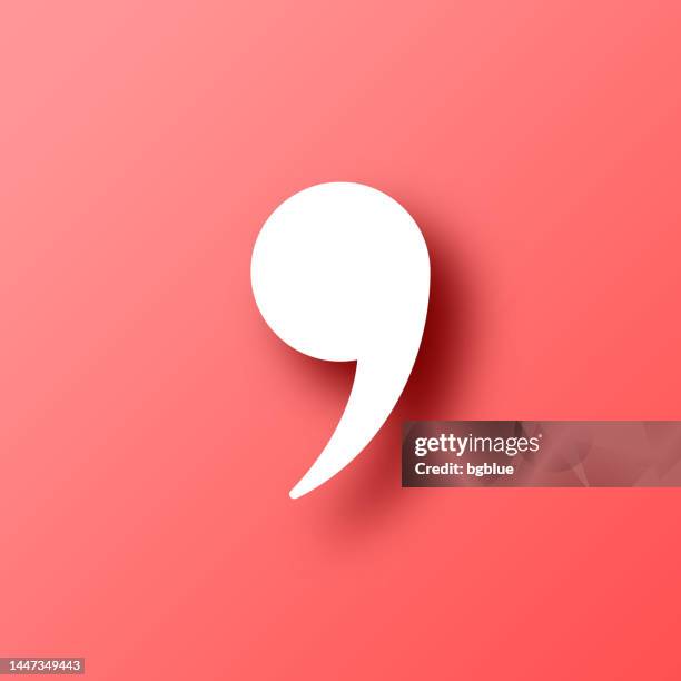 ilustrações de stock, clip art, desenhos animados e ícones de comma symbol. icon on red background with shadow - sinal de pontuação