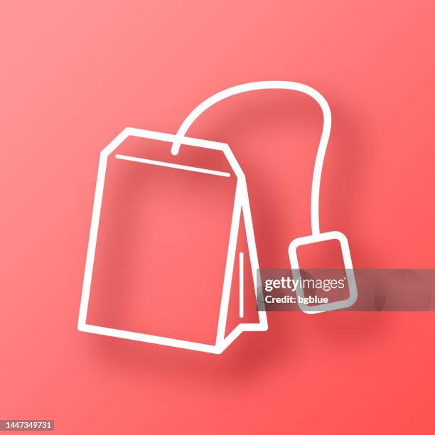 tea bag. icon on red background with shadow - teabag label stock illustrations
