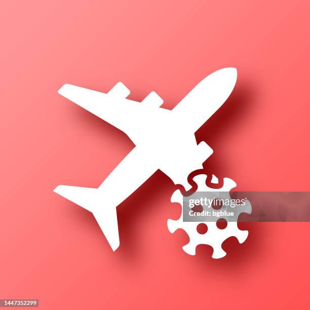 travel restriction coronavirus. icon on red background with shadow - bacteria 3d stock illustrations