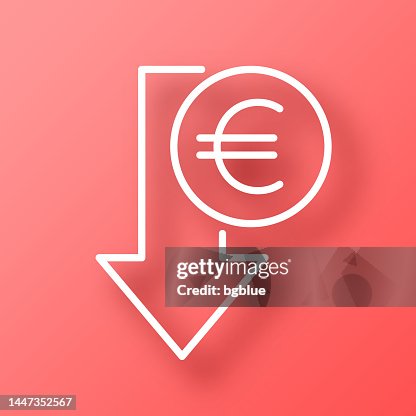 Euro decrease. Icon on Red background with shadow Euro decrease. Icon on Red background with shadow