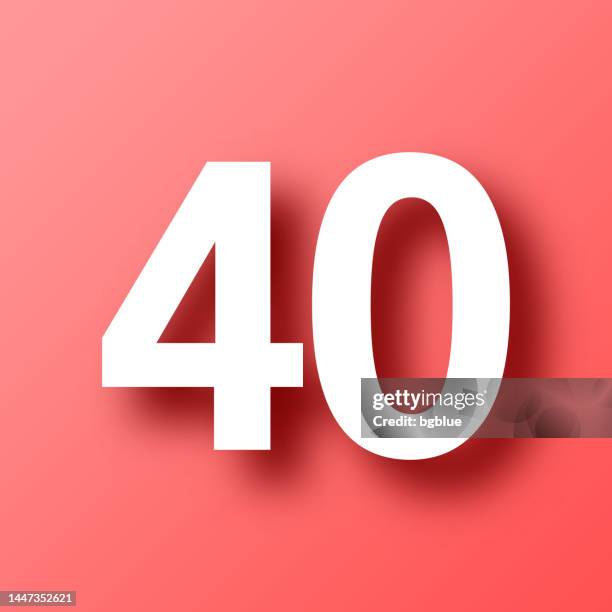 ilustrações de stock, clip art, desenhos animados e ícones de 40 - number forty. icon on red background with shadow - number 40