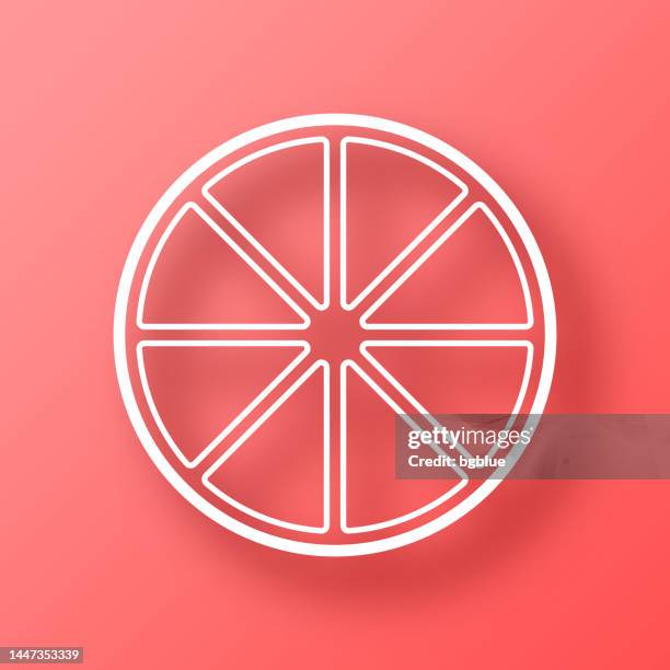 lemon slice. icon on red background with shadow - grapefruit slice stock illustrations