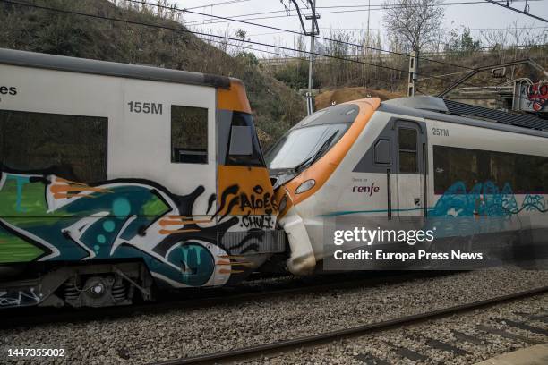 View of the collision of two trains at the Montcada i Reixac station in Manresa, on December 7, in Manresa, Barcelona, Catalonia, Spain. The number...