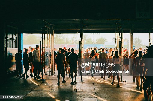 Crowd of people entering music festival