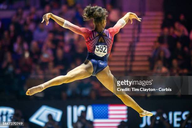 November 3: Shilese Jones of the United States performs her floor routine during her silver medal performance in the Women's Individual All-Around...