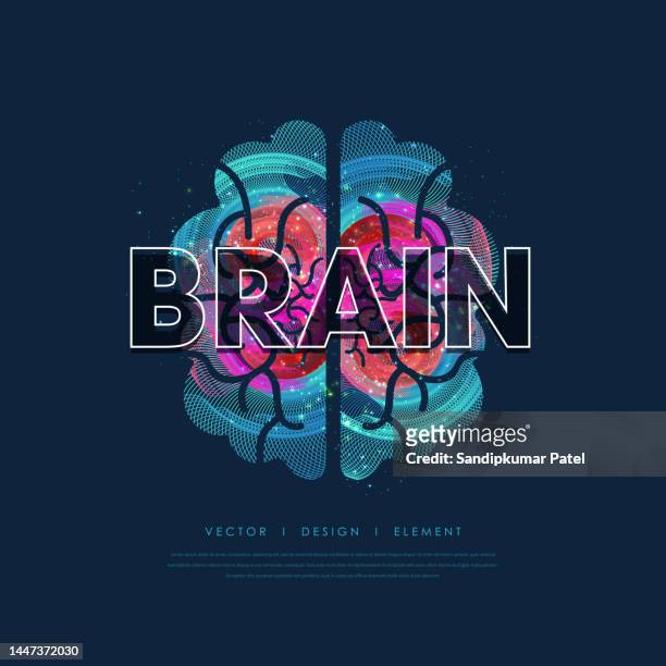 stockillustraties, clipart, cartoons en iconen met neon logo brain color silhouette on a dark background - designer wireframe