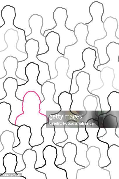 outlined pink woman - female with group of males stock illustrations