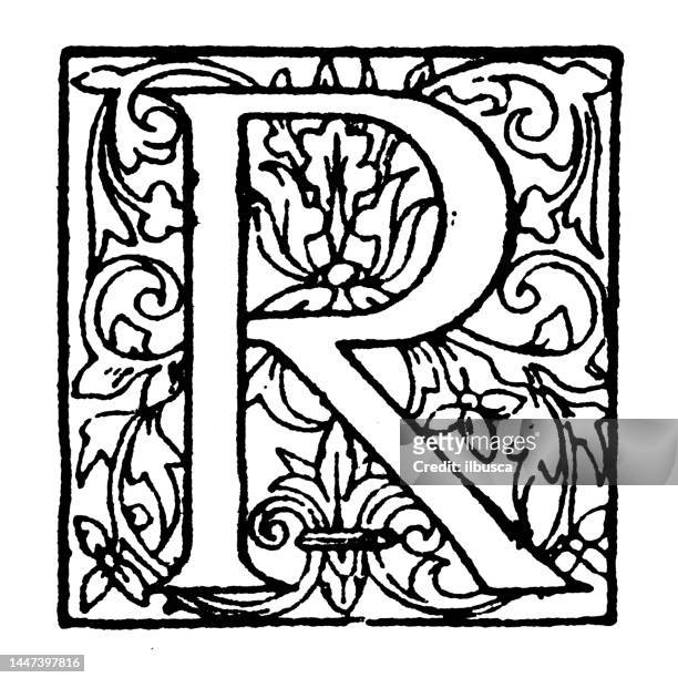 bildbanksillustrationer, clip art samt tecknat material och ikoner med antique ornate capital letter r - letter r