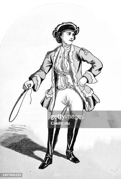 18th century highwayman holds a whip, full length, sideways glance - sideways glance stock illustrations stock illustrations