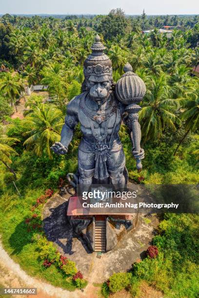 80-feet tall prasanna anjaneya statue at kundapura outskirts - lord hanuman stock pictures, royalty-free photos & images