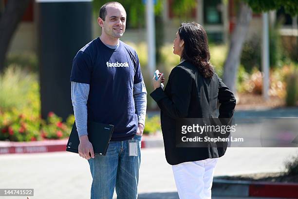 Facebook employee David Fisch speaks with a reporter outside Facebook headquarters May 18, 2012 in Menlo Park, California. The eight-year-old social...