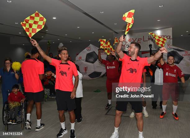 Adrian, Roberto Firmino, Kostas Tsimikas, James Milner and Joe Gomez of Liverpool deliver gifts to Rashia Center for People of Determination on...