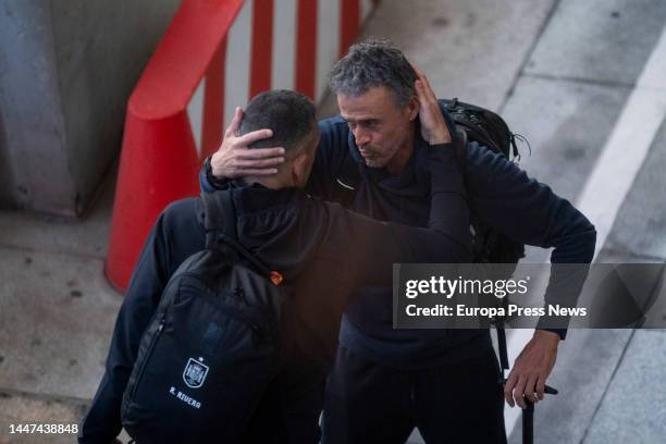 National soccer coach Luis Enrique Martinez arrives at the T-4 terminal of the Adolfo Suarez Madrid-Barajas Airport on December 7 in Madrid, Spain....