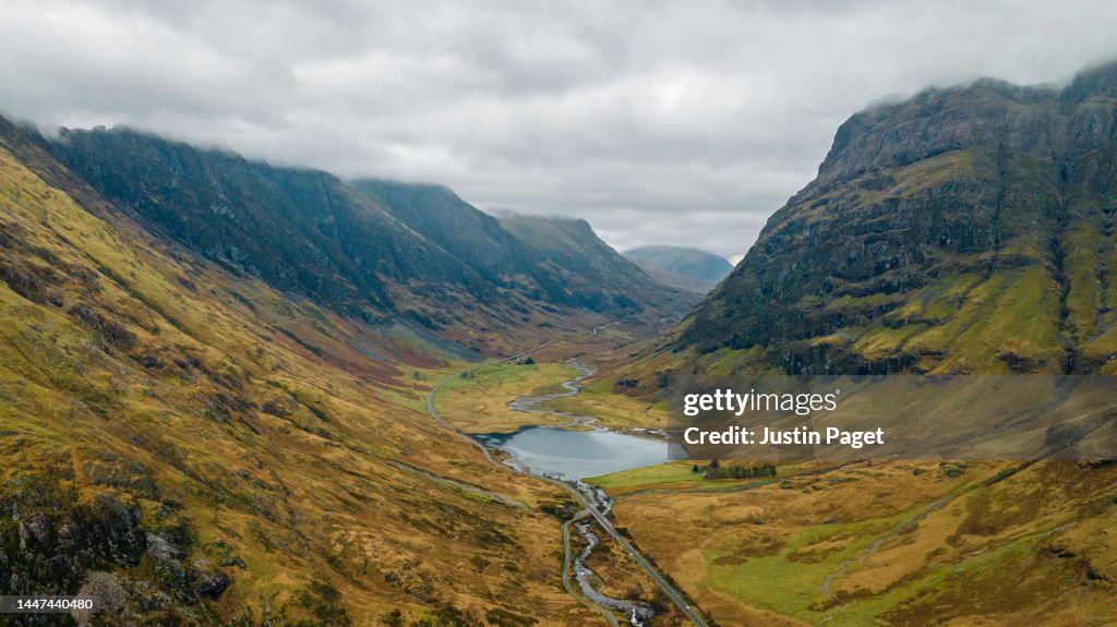 Stunning drone view of the Glencoe Valley