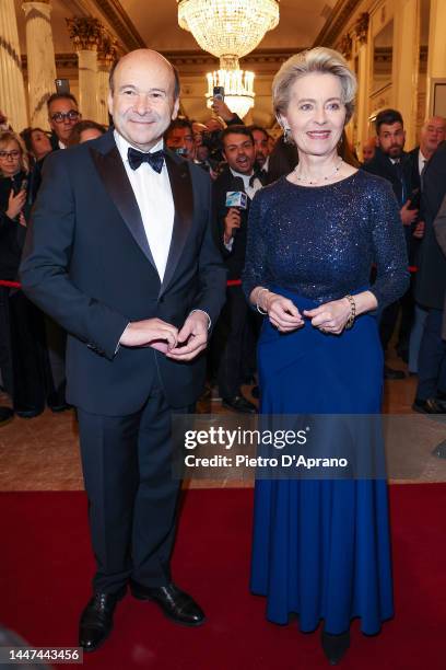 Dominique Meyer and Ursula von der Leyen attends the 2022-2023 Season Inauguration at Teatro Alla Scala on December 07, 2022 in Milan, Italy.