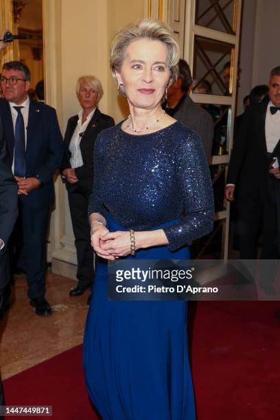 Ursula von der Leyen attends the 2022-2023 Season Inauguration at Teatro Alla Scala on December 07, 2022 in Milan, Italy.