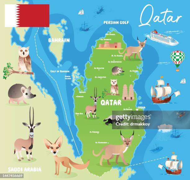 qatar map and animals - doha map stock illustrations