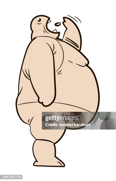 ilustraciones, imágenes clip art, dibujos animados e iconos de stock de fat obese man bebe pastillas - nutricionista