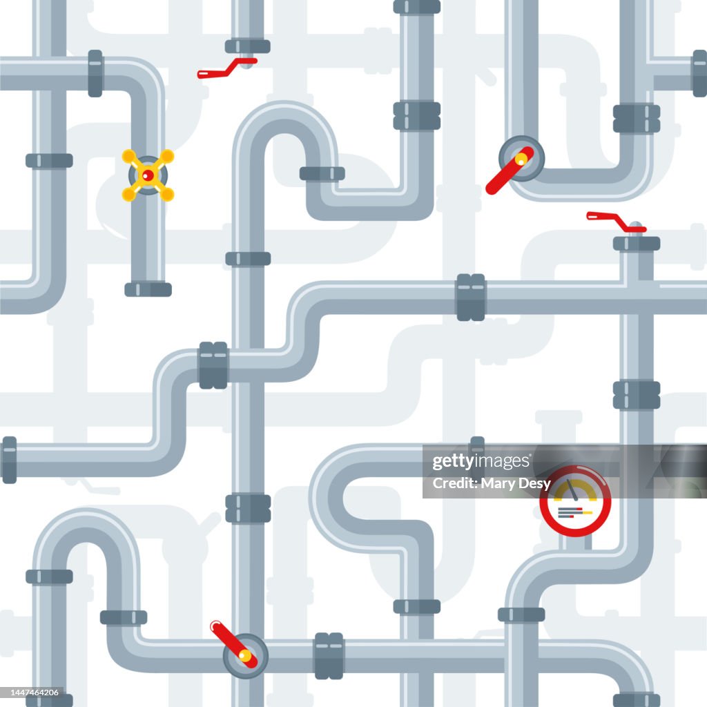 Random Pipe Layout Seamless Pattern Of Details Ware Pipes System High-Res Vector Graphic ...