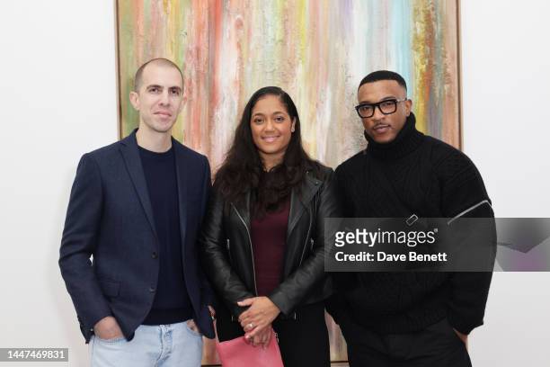 Sassan Behnam-Bakhtiar, Danielle Isaie and Ashley Walters attend “Floating on Silence” by Sassan Behnam-Bakhtiar hosted by Setareh Gallery on...